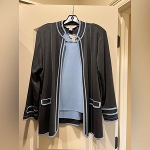 Ming Wang Xl grey with blue trim cardigan and tank. Washable generous fit.